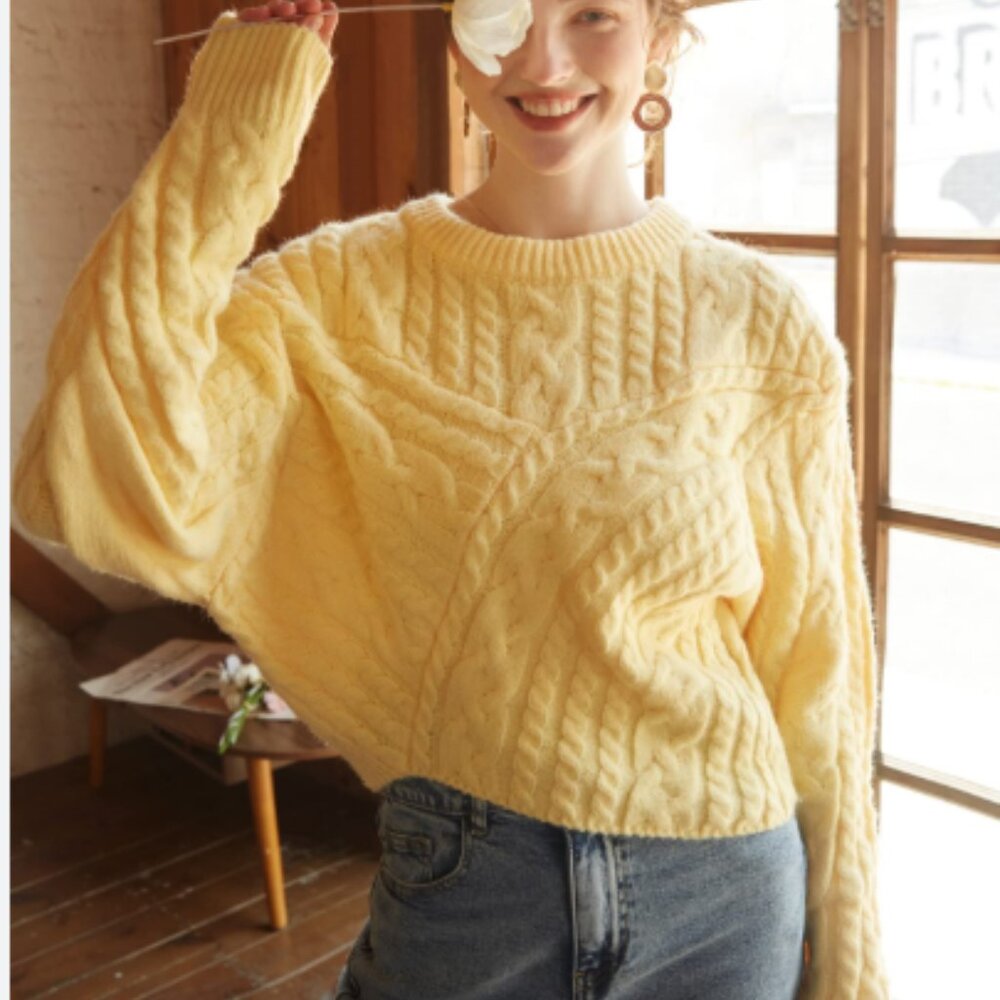 Commense Cable Knit Yellow Sweater